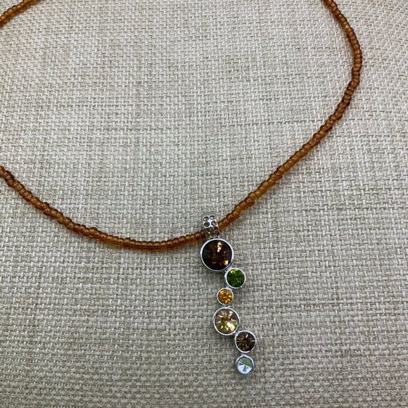 Lia Sophia Root Beer Float Seed Bead Crystal Pendant Necklace - Picture 2 of 7